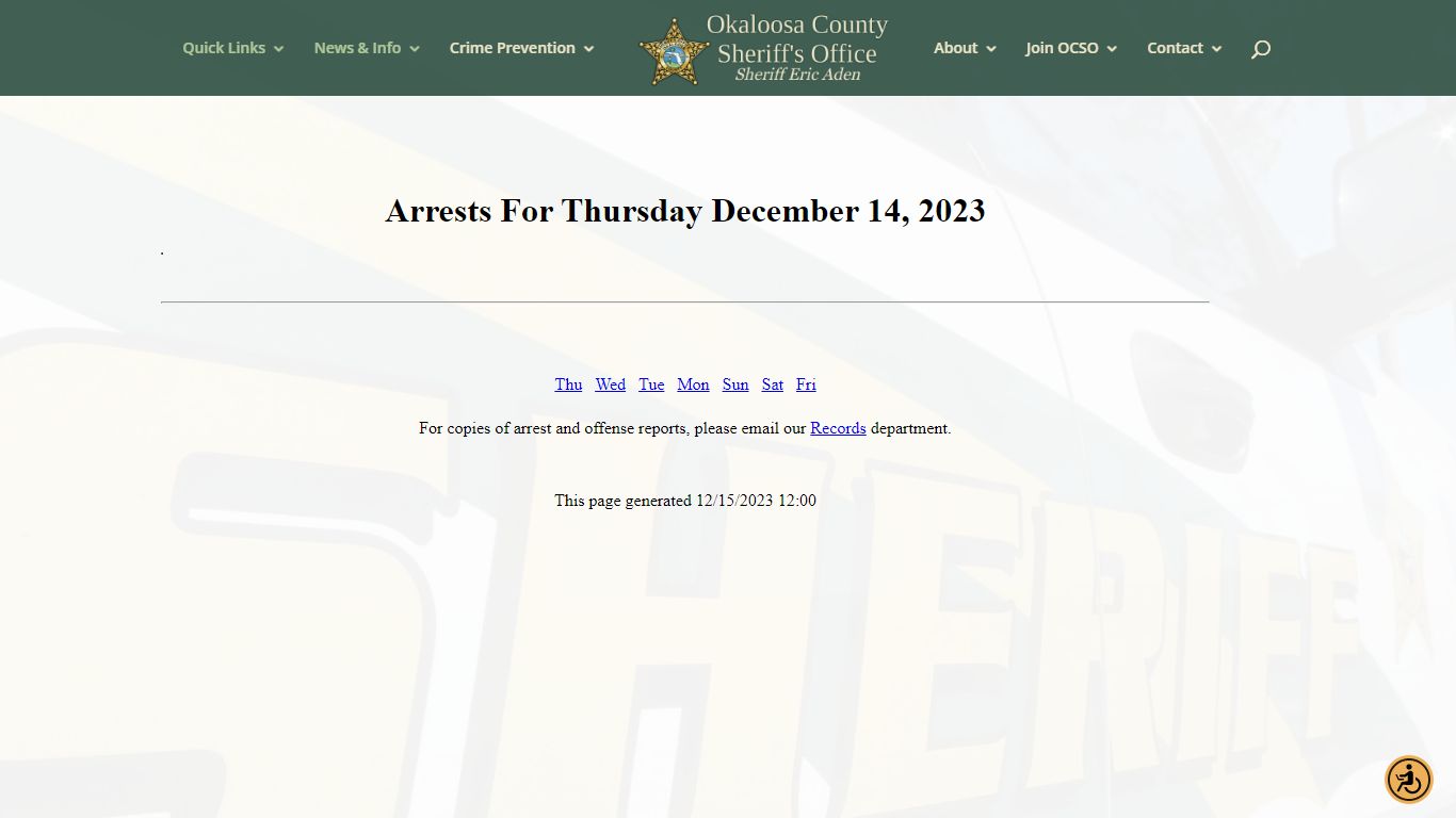 Arrest Information | Okaloosa County Sheriff's Office